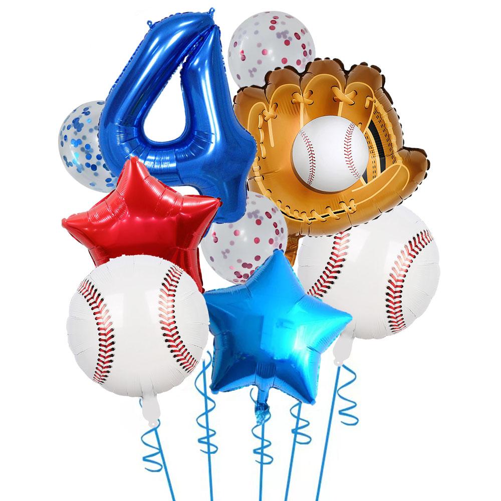 9pcs Baseball Themed Aluminum Foil Balloon Set 32inch Digital Pentagram Glitter Ball Children's Birthday Party Decoration