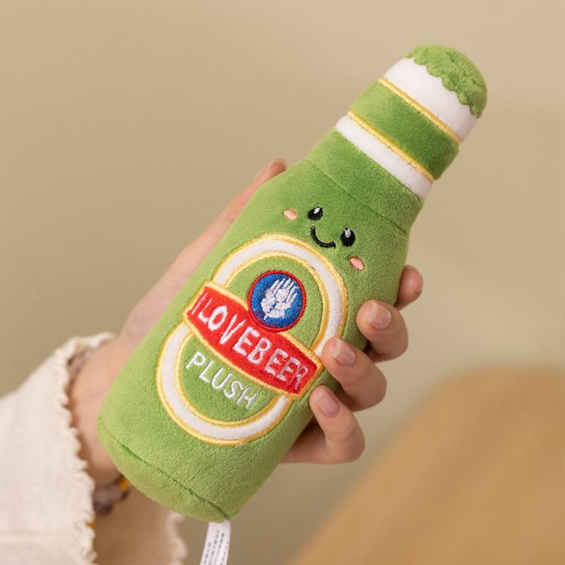 Kawaii Happy Bar Series Plush Toys Stuffed Cartoon Beer Cup&Barrel&Bottle Doll Funny Game Props Creative Cute Room Decor