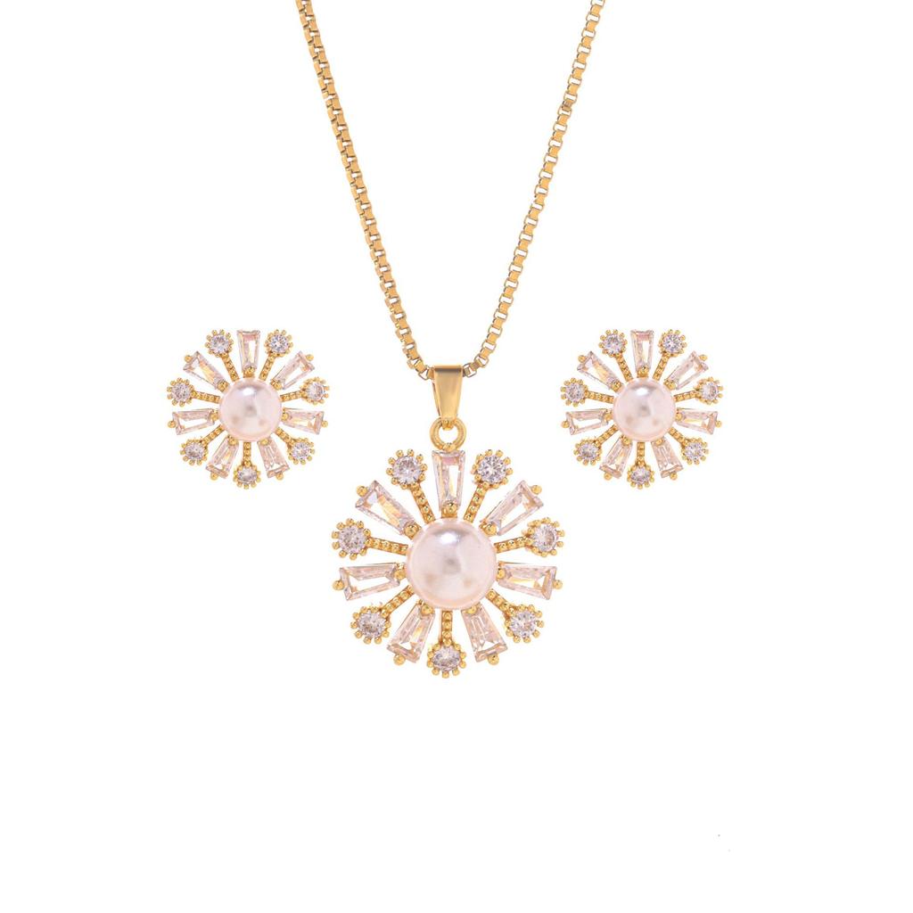Zircon Sunflower Necklace Women'S Light Luxury Simple Versatile Pearl Pendant Set