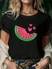Women's Watermelon Heart Print T-Shirt Casual Round Neck Short Sleeve T-Shirt Women's Summer Fashion T-Shirt Graphic T Shirts