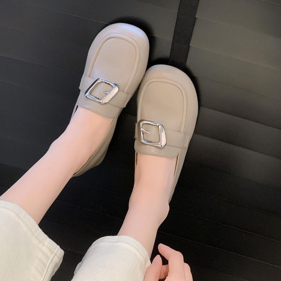 British style small leather shoes square belt buckle loafers women's 2025 spring and autumn new one-pedal casual versatile women's shoes