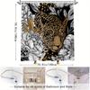1pc Realistic Leopard Shower Curtain with Detailed Botanical Background Featuring Flowers and Berries, Intricate Line Art Style,