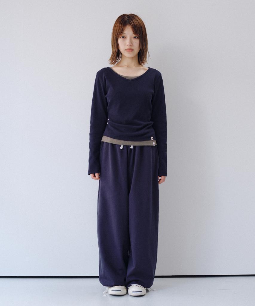 Ohesio Basic Ribbed V-Neck Long Sleeve, Navy