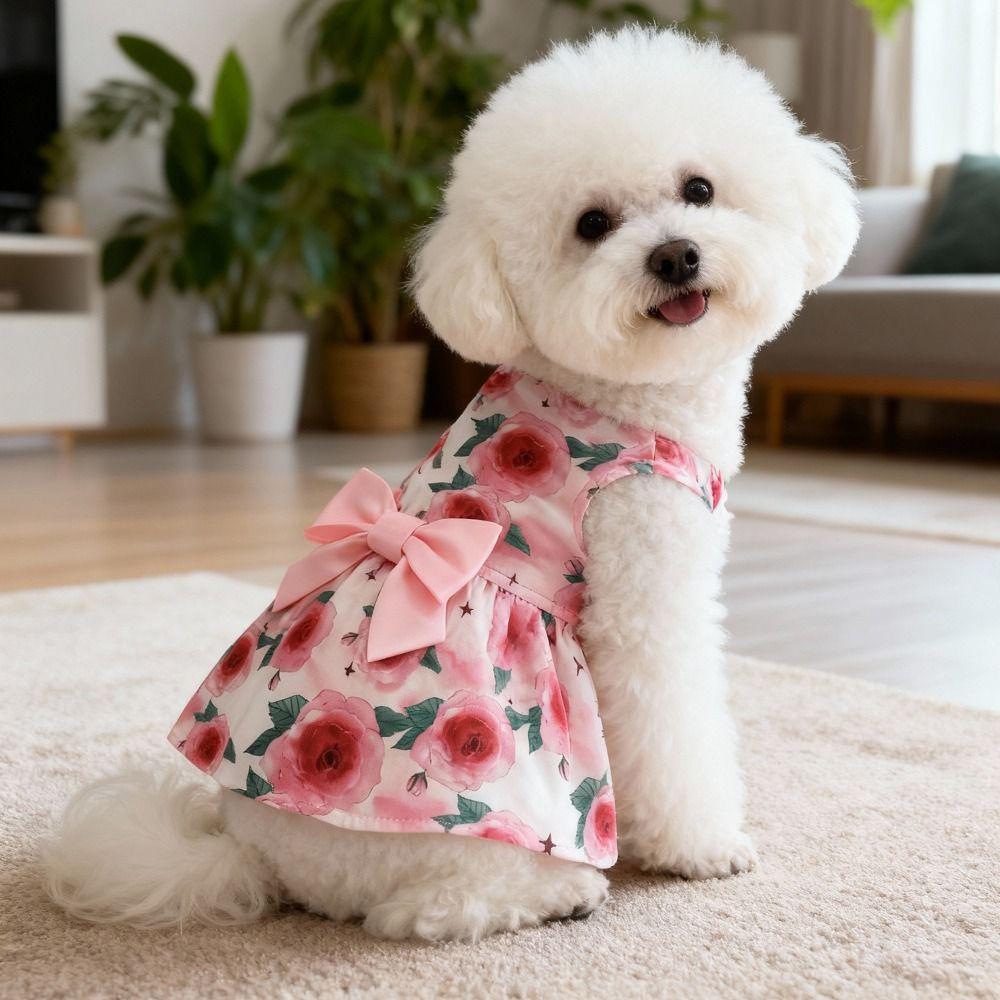 Pretty Puppy Princess Skirt Floral Printed Dog Sleeveless Dress Dress Up Accessories