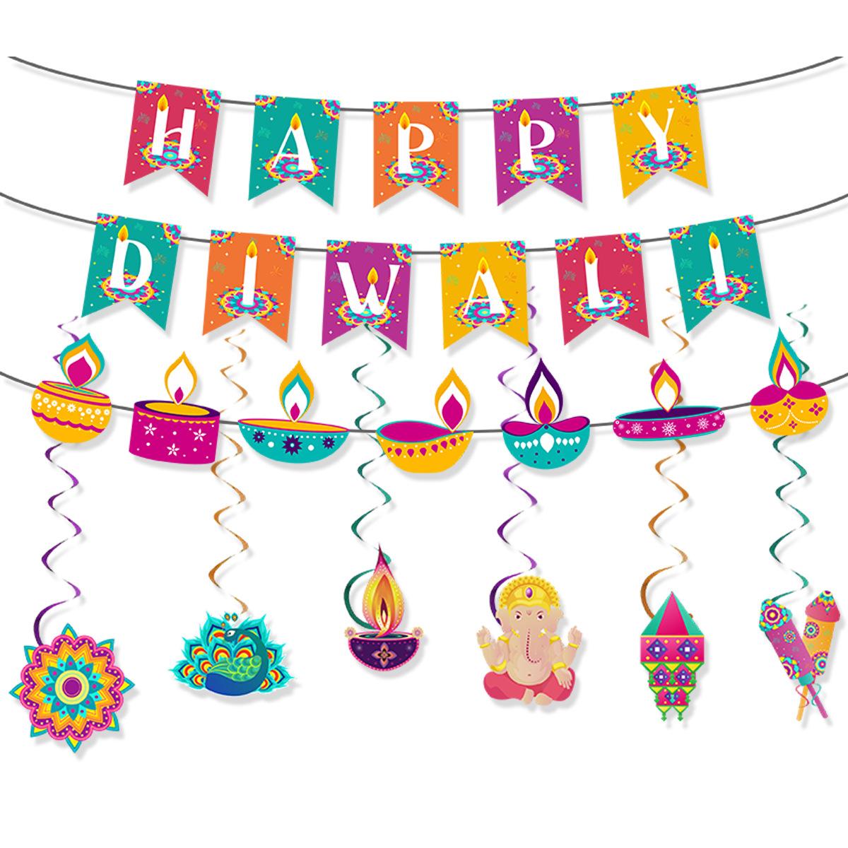 

Indian Diwali Diwali Dovetail Flag Magic Lamp Latte Longevity Spiral Pendant Customization Color Diwali Flag Latte Spiral 3-piece set