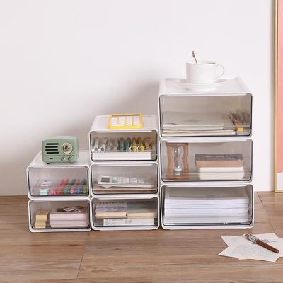 Stackable Clear Drawer Organizer Modular Storage Box for Desktop Office Bathroom Shelving System Multi-Purpose Plastic Container