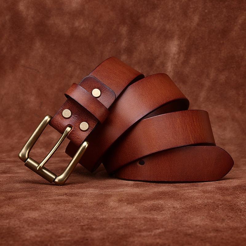 Washed Retro Matte Trend Belt Men'S Genuine Leather First Layer Cowhide Copper Buckle Simple Casual Jeans Belt