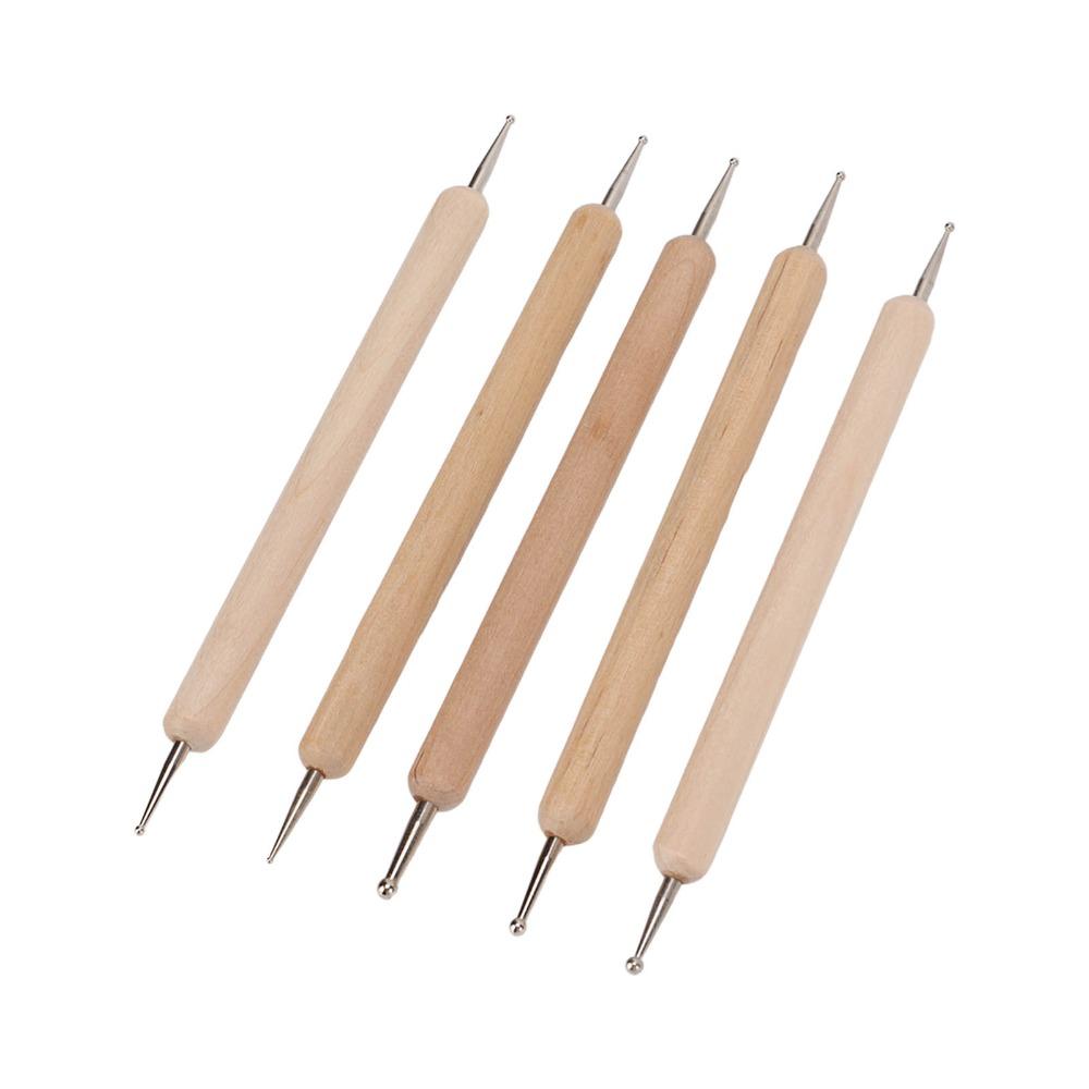 5pcs Wooden Handle Embossing Pen Set Double End Tracing Stylus Tools Dual Tip Pens  Clay Sculpture
