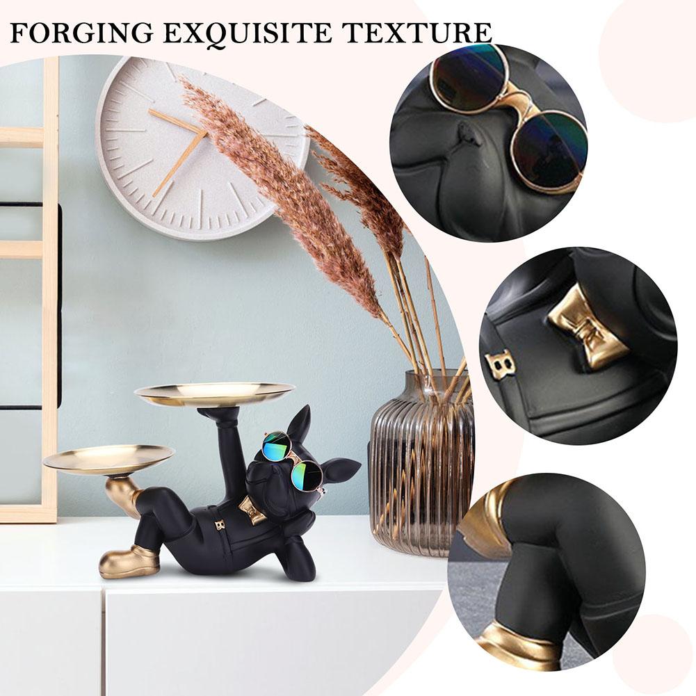 Resin Dog Statue Decor Creative Cute with 2 Tray French Bulldog Sculpture Birthday Gifts Bottom Anti-slip for Home Office Wallet