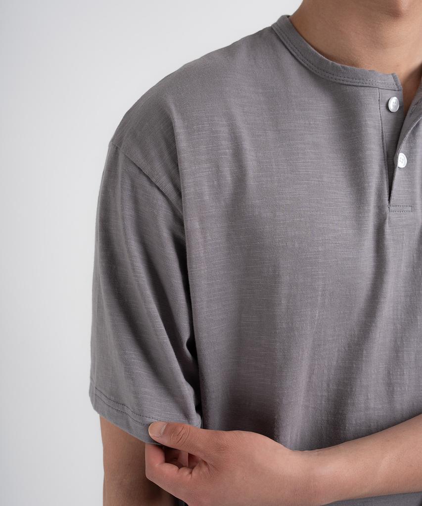 UNDEROFF Oversized Slub Henley Neck Short Sleeve T-Shirt Ivory