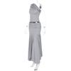 European and American women's solid color slanted shoulder sleeveless crop top, high waist pleated skirt two-piece set