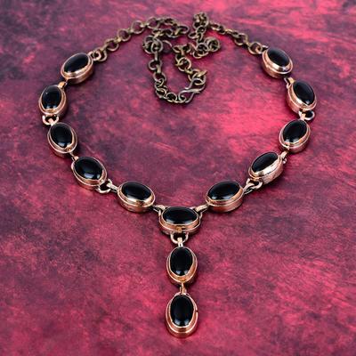 Black Onyx Real Gemstone Necklace Electroformed Copper Adjustable Chain Necklace