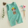 Baby Summer Rompers Soft Plaid Puppy Pattern Button Sleeveless Crew Neck Newborn Jumpsuits