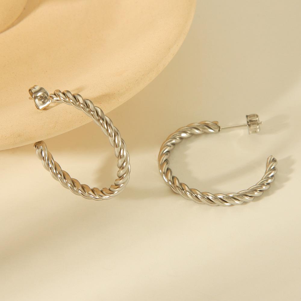 18K Gold Geometric Titanium Steel Twisted Earrings for Women