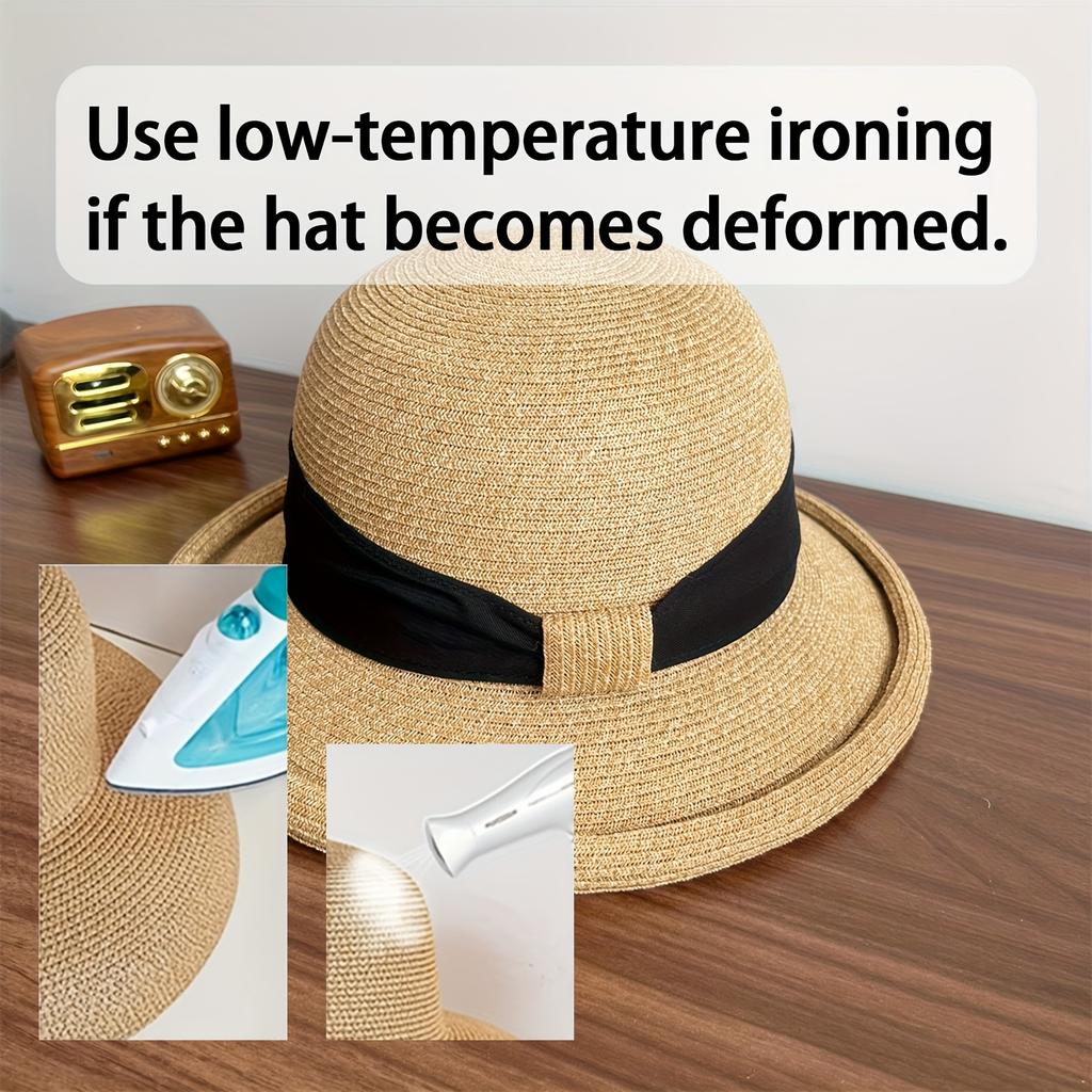 French Bow Retro Rolled Brim Straw Hat, Adjustable Women's Sun Hat for Beach Vacation Travel