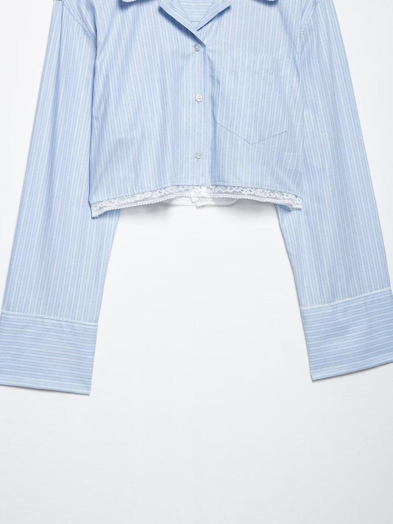 TAOP&ZA Spring/Summer Women's Lace Stripe Shirt Dress Pants Set