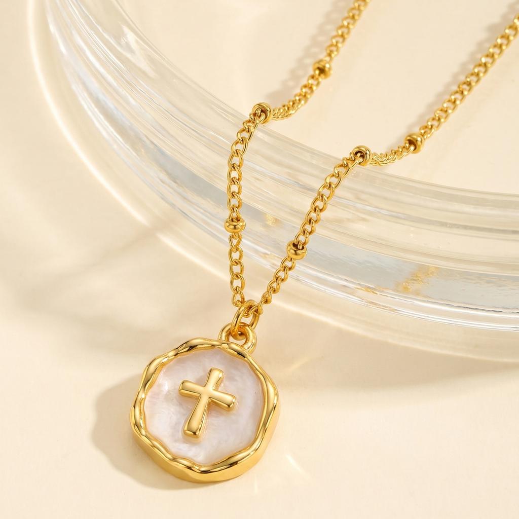 Colorful Enamel Round Pendant Necklace, Star Cross Heart Moon Choker, Stainless Steel Tarnish Resistant Clavicle Jewelry