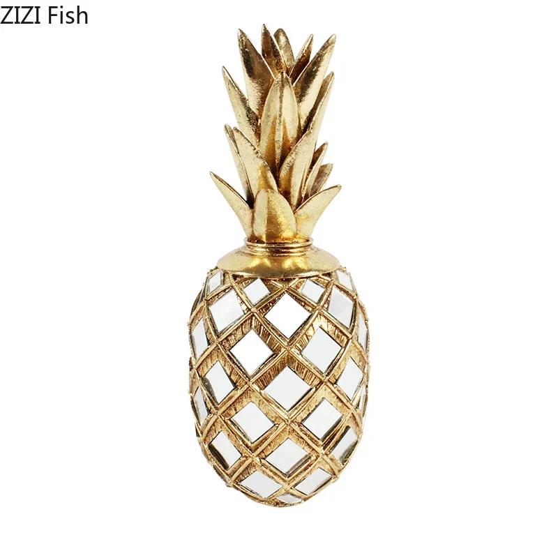 Golden-plated Pineapple Ornaments Creative Fruits Statue Desk Decoration Resin Crafts Pineapple Sculpture Room Aesthetic Decor
