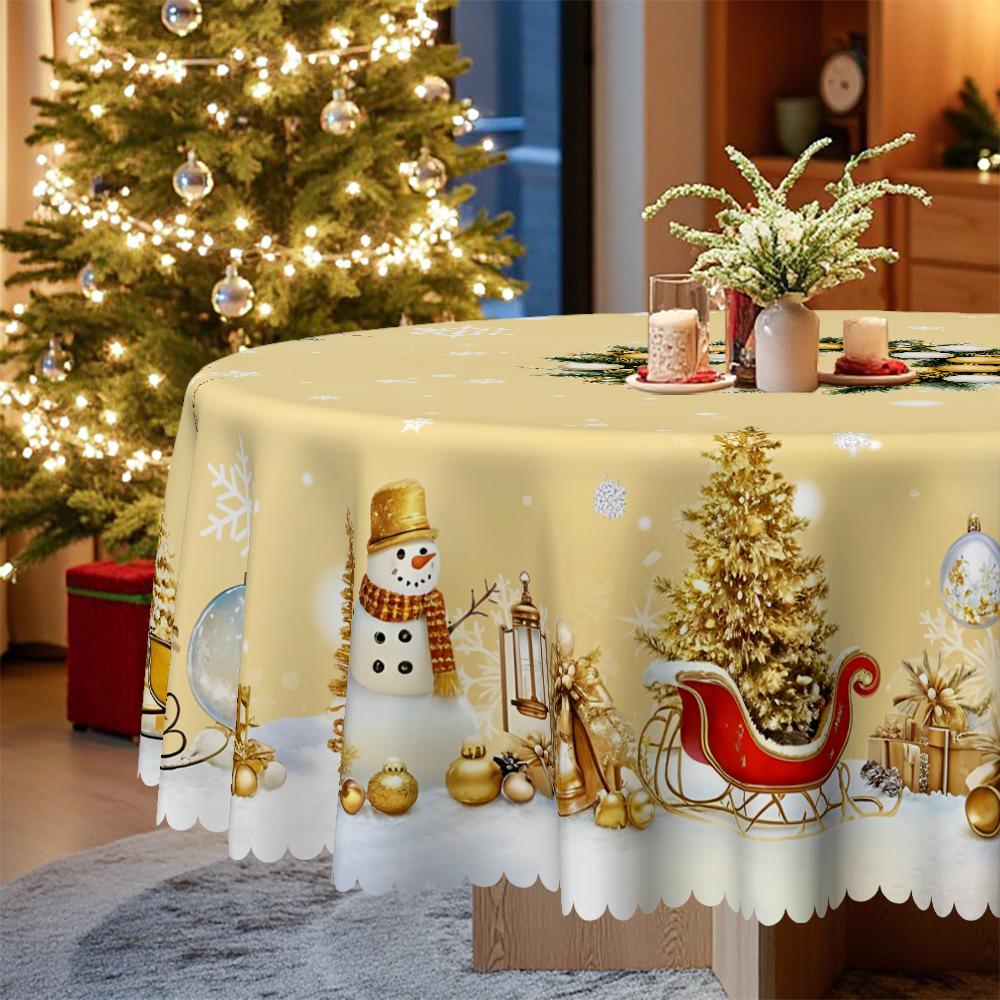 Christmas Tablecloth Waterproof, Round Tablecloth, Snowflake, Antler Decorative Tablecloth
