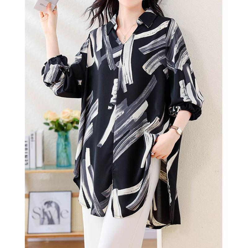 Cămașă imprimată cu mâneci lungi, de lungime medie, pentru primăvară și toamnă, pentru exterior, cămașă de corp, top, cămașă de damă