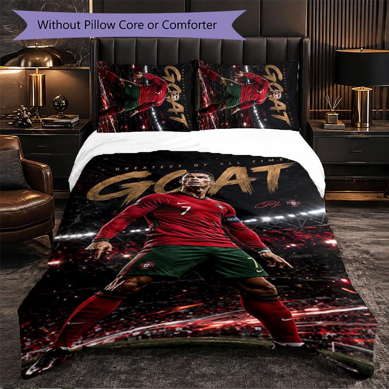 Biancheria da Letto a Tema Cristiano Ronaldo Set 3 Pezzi Copripiumino Biancheria da Letto Decorativa per Stanza Adolescenti Decorazione Casa