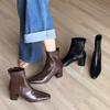 Maillard Square Head Fashion Boots 2025 Autumn and Winter New Versatile Thin Boots Temperament Versatile Thick Heel Short Boots Women