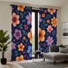 2pcs Floral Curtain Panels - Dark Blue Window Drapes with Orange, Purple, Blue Flowers - Semi-Sheer Light Filtering Window Treat