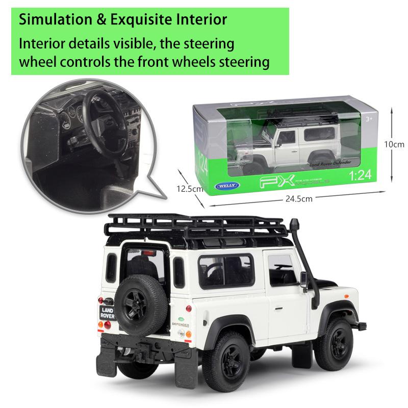 Welly Land Rover Defender Legierungsautomodell im Maßstab 1:24, Druckguss-Metallspielzeugfahrzeuge, Automodell, hohe Simulationskollektion, Kindergeschenke