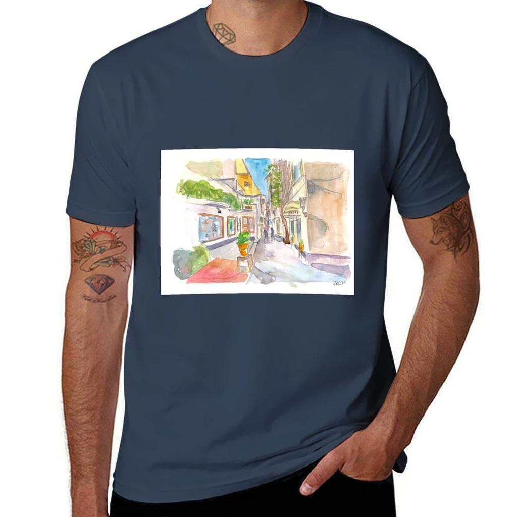 Capri Italy Crooked Alleys Stroll Tshirt Casual Fashion Short Sleeve Cotton Tshirt