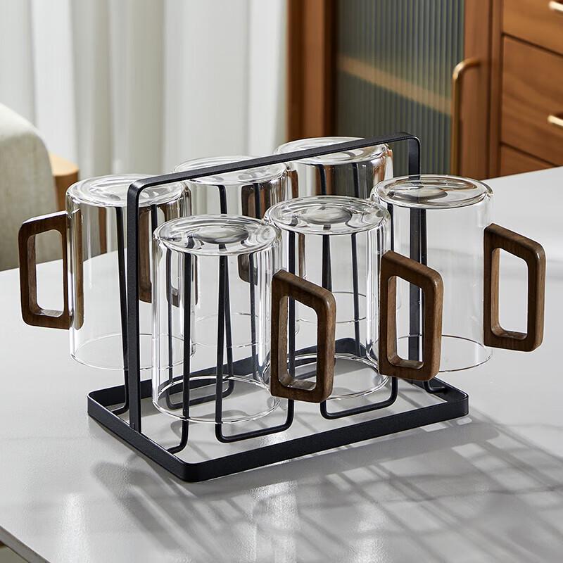 ZhuoPu Walnut Handle High Borosilicate Glass Cup Set