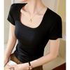 High Spring Thread Cotton Summer Dress New T-shirt Women Short-sleeved Top Square Collar Bottom Shirt