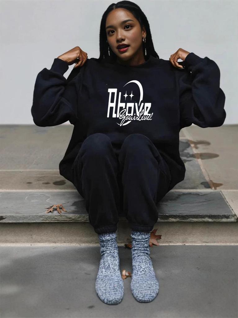 Heavyweight European Women's High Neck Casual Hoodie with Letter Print