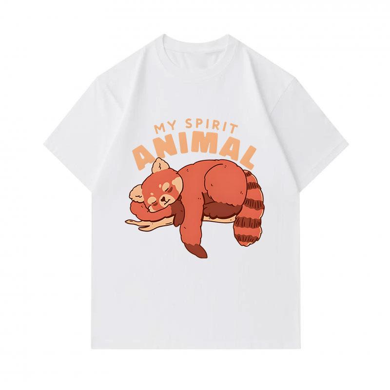 Men's 100% Cotton Crew Neck Short Sleeve T-Shirt, Cute Sleeping Red Panda My Spirit Animal Print Casual Comfortable Lightweight Tee for Daily Wear
