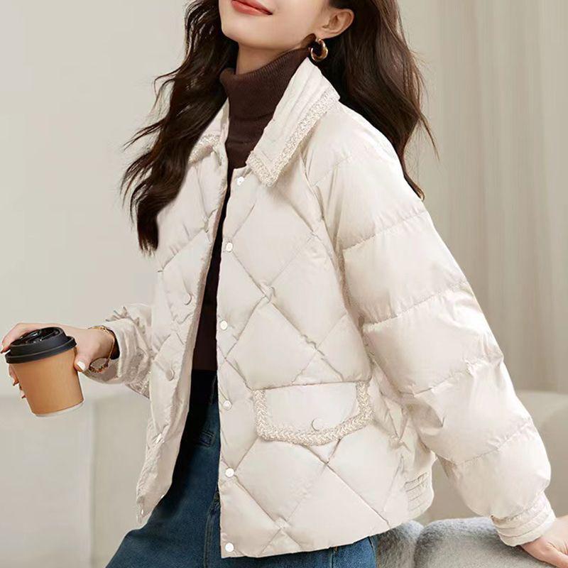 

Женская куртка пуховик 2025 года для миниатюрных фигур, свободного кроя, ромбовидной стежки - Повседневное легкое зимнее пальто XXL 135-150 jin грязно-белый