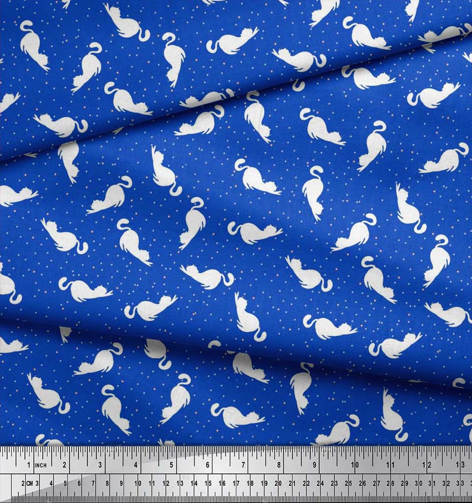 Soimoi Black Poly Crepe Fabric Floral & Cat Animal Print Fabric by the Yard 42 Inch