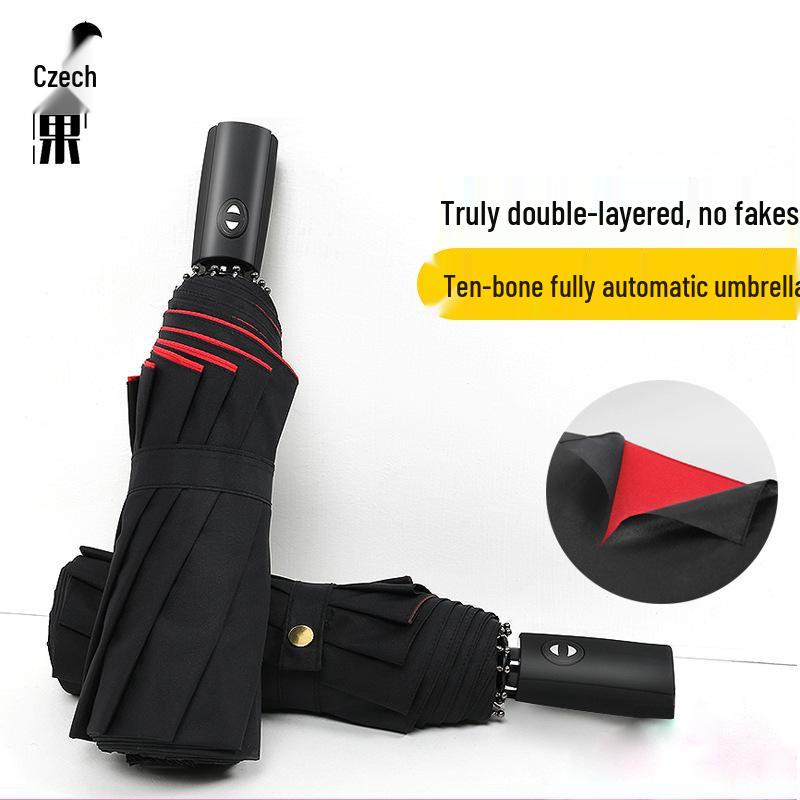 Umbrelă pliabilă automată, dublu strat, rezistentă la vânt - 10 spițe, unisex, pentru soare și ploaie, stil business creativ