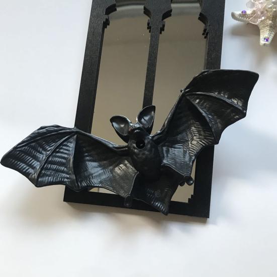 Gothic Cathedral Window Mirror Vintage Baroque Wooden Black Bat Mirror