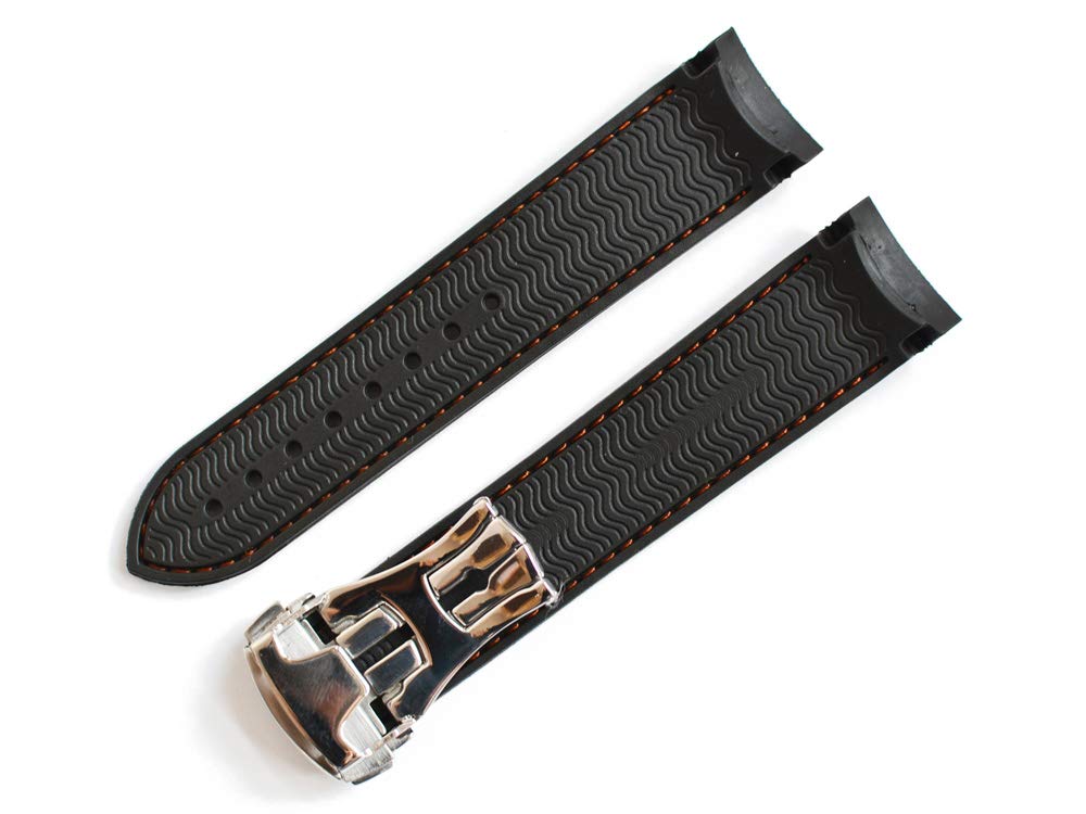 King Watch Strap Compatible with Omega Seamaster D Buckle Rubber Belt External Product Black Orange Stitch [Import Original] 21/20mm