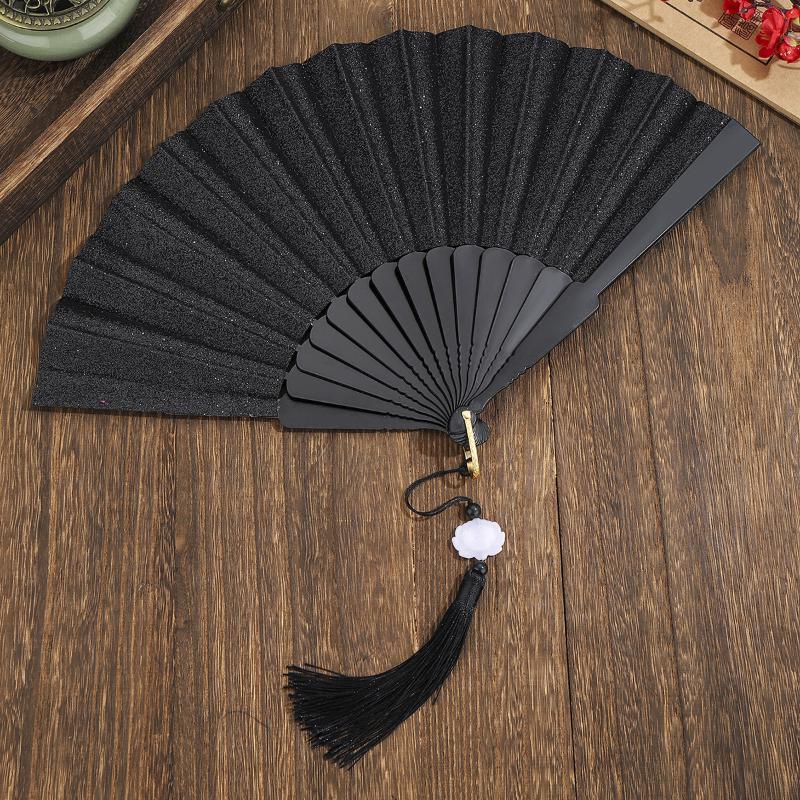 Vintage Folding Fan Chinese Style Dance Performance Hand Fans Gold Powder Plastic Fan Art Craft Gift Home Decor