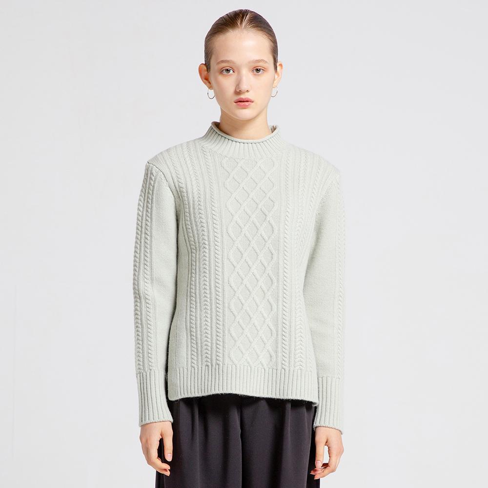 Via Bon De Via 100% Wool Cable Turtleneck (Mint) Mint/M