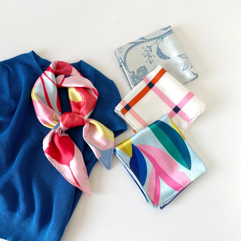 New Spring and Summer Small Square Scarf Colorful Printed Silk Scarf for Women's Professional Scarf Satin Scarf