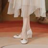 The New Shallow-mouthed Fairy Mary Jane Shoes Have a Versatile Inner Height Increase with a Thick Heel and a Red High-heeled Single Shoe.