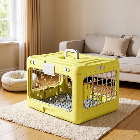 Trasportino Pieghevole per Animali da Viaggio Portacani Gatti in Plastica Dura con Tappetino Igienico Griglia a Rete Gabbietta Pieghevole per Cani Piccoli Gatti