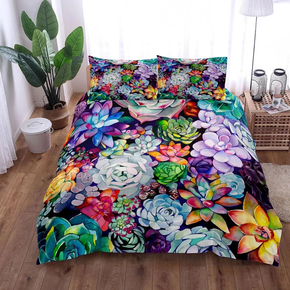 Rosa Kleines Bonsai-Stil Bettwäscheset Digitale Kunst Sukkulente 3D Bettbezugset King Queen Double Full Twin Einzelgröße Für Schlafzimmer