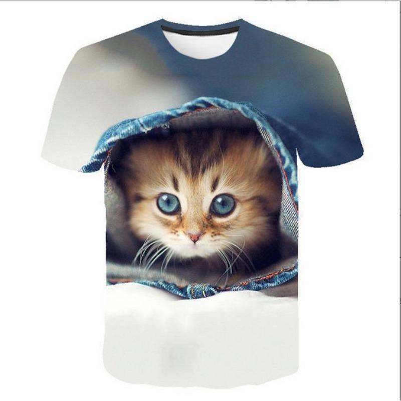 Summer Short Sleeved T-shirt 3D Digital Printed Cat Pattern Fashionable Casual Top for Men Tshirt