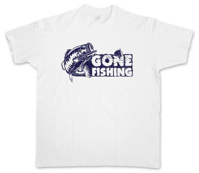 GONE FISHING T-SHIRT Fishing Fisher Rod Pole Bone Hunting River Sea and Line