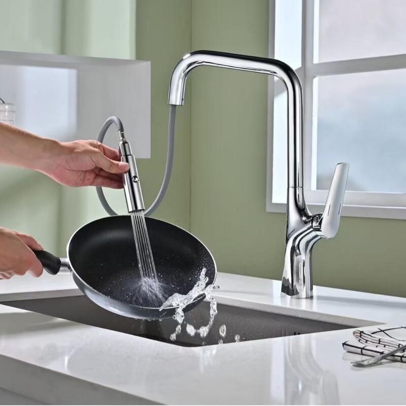 Brass Pull-Out L-Spout Kitchen Faucet