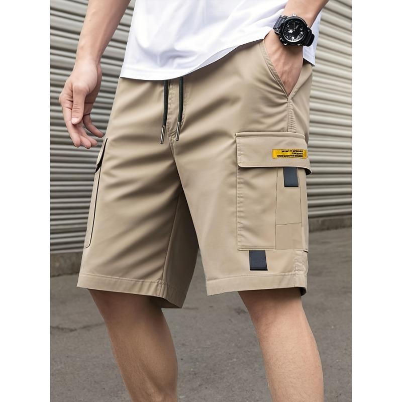 Men'S Summer Multi-Pocket Cargo Shorts, European Size Casual Shorts, Outdoor Sports Shorts, Fabric, Drawstring Waistband