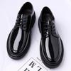 Men's shoes glossy leather shoes men's casual shoes young men's suit leather shoes black round head leather shoes Hong Kong style trend shoes