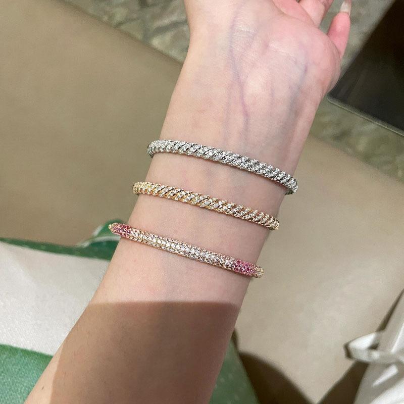 Luxury And High Quality Dazzling Shiny Spiral Bangles For Women Full Diamond   Two Color Retro Charm Bracelets Jewelry